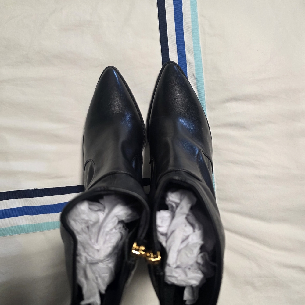 Michael Kors Black Heeled Boots with Gold Zipper - Picture 3 of 5